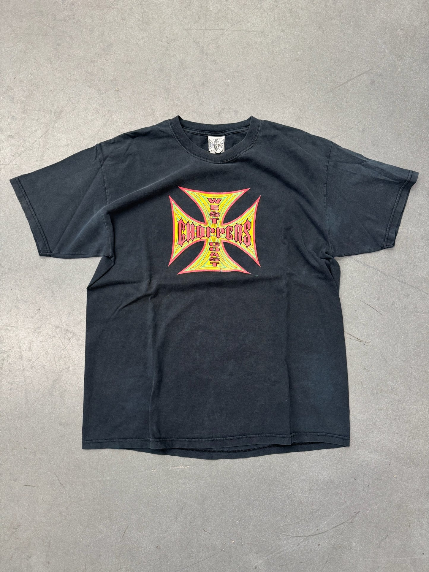 00'S WEST COAST CHOPPERS IRON CROSS LOGO LONG BEACH COFFIN TEE (WEST COAST CHOPPERS TAG)