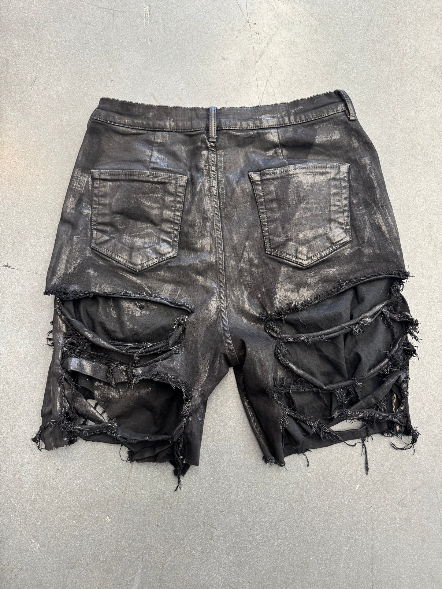 RICK OWENS DRKSHDW SLASHED TYRONE DENIM CUT TO SHORTS