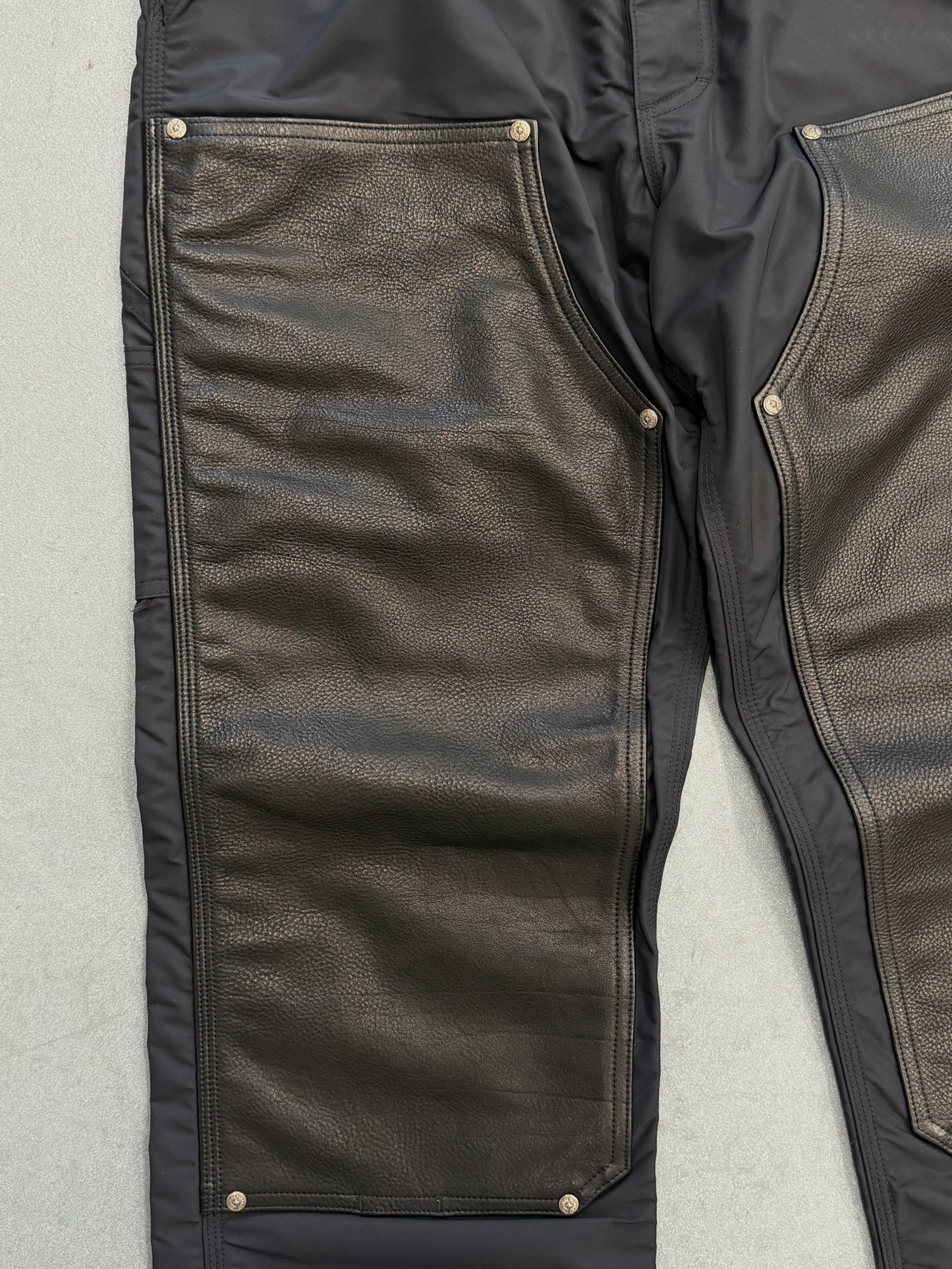 CHROME HEARTS NYLON LEATHER DOUBLE KNEE WIDE CARPENTER PANT - BLACK