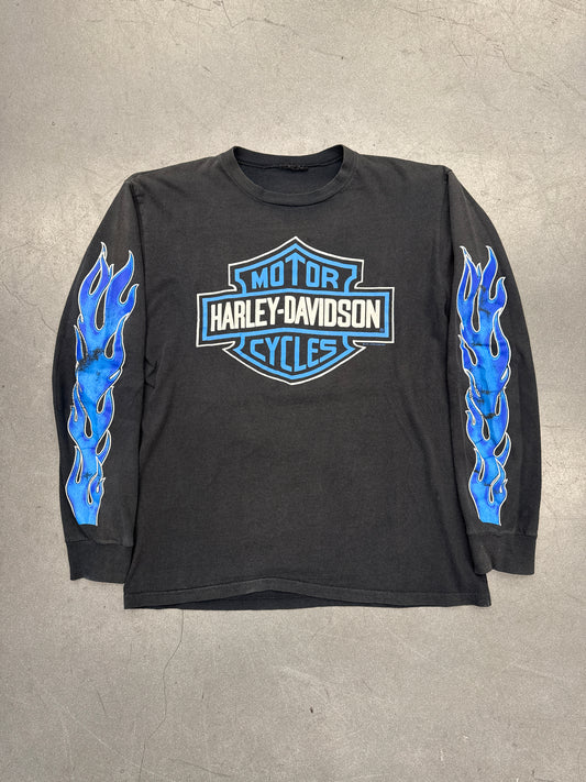 90S HARLEY-DAVIDSON BLUE FLAME LS TEE CHICAGO, ILLINOIS (PULLED TAG)