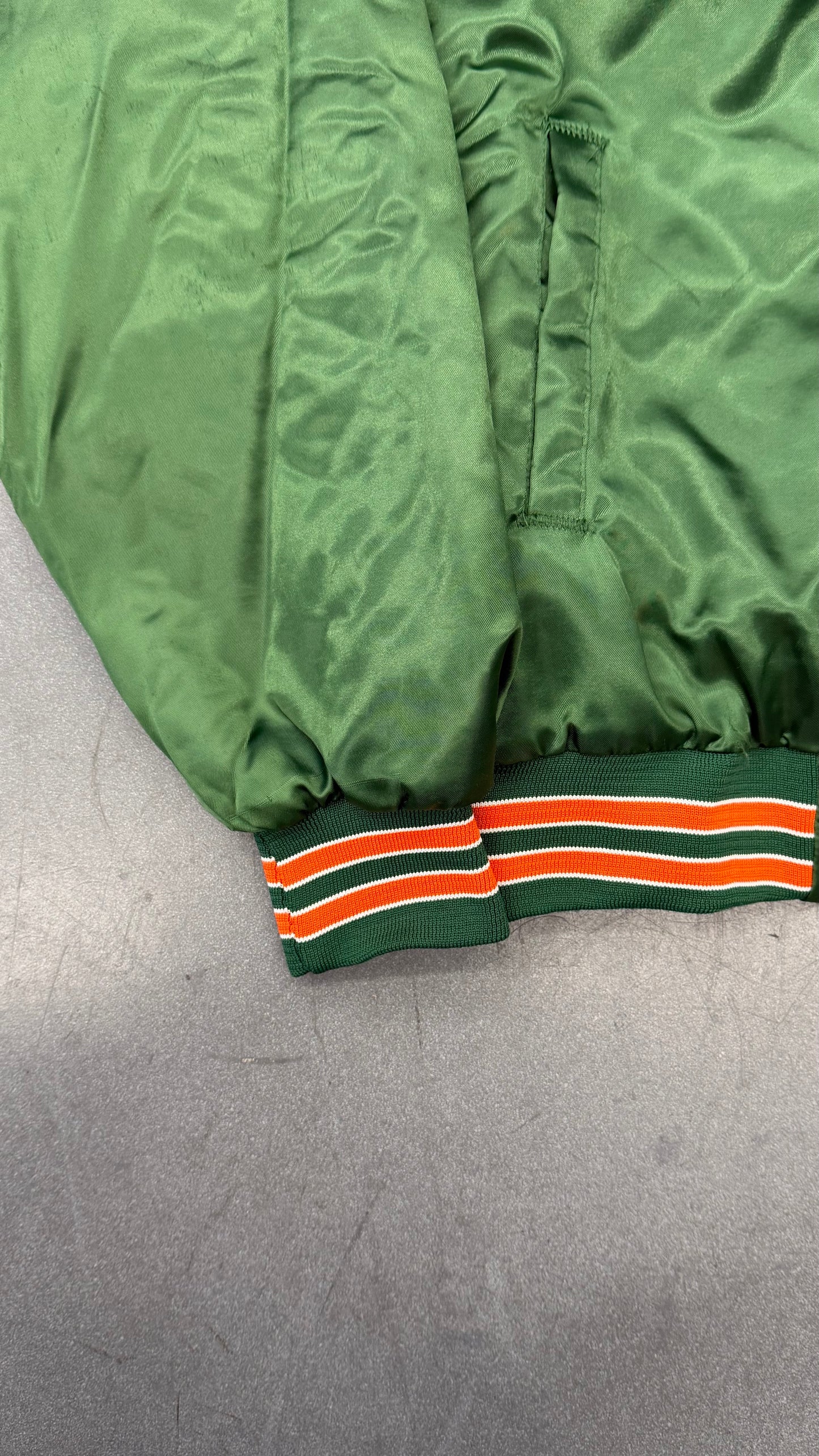 90S UNIVERSITY OF MIAMI HURRICANES SATIN JACKET (LOCKER LINE TAG)