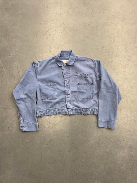 70'S DENIM BUTTON UP COVERALL CROPPED JACKET (MADE IN U.S.A TAG)