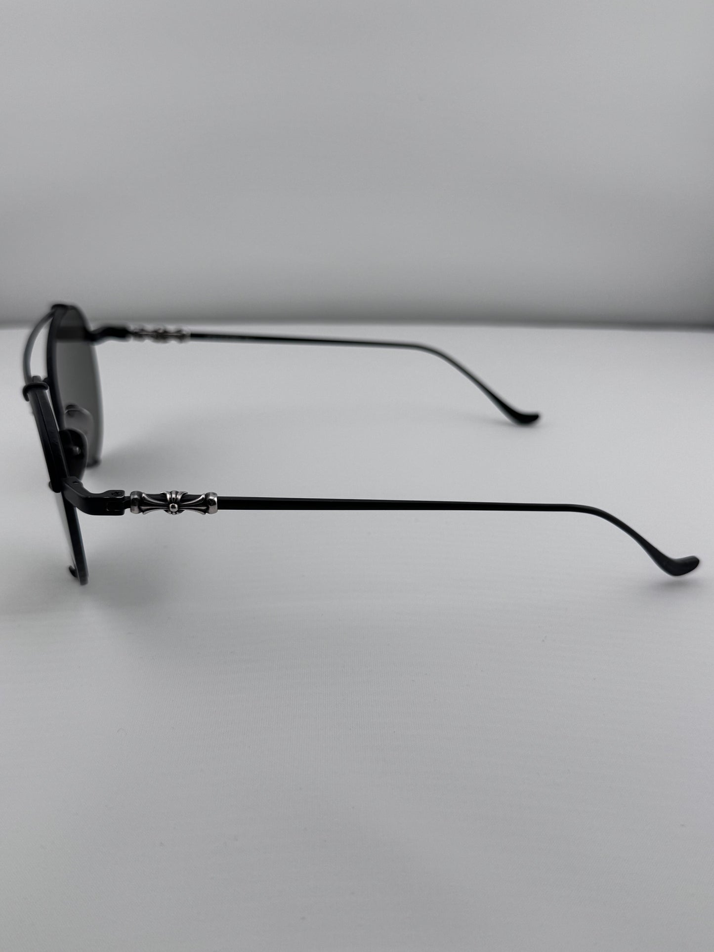 CHROME HEARTS ORALGAMI DOUBLE BRIDGE BLACK METAL SUNGLASSES (PRE-OWNED WITH CASE)