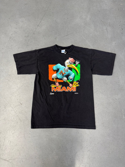 1991 SALEM SPORTSWEAR UNIVERSITY OF MIAMI BLUE CREWNECK SEBASTIAN TEE