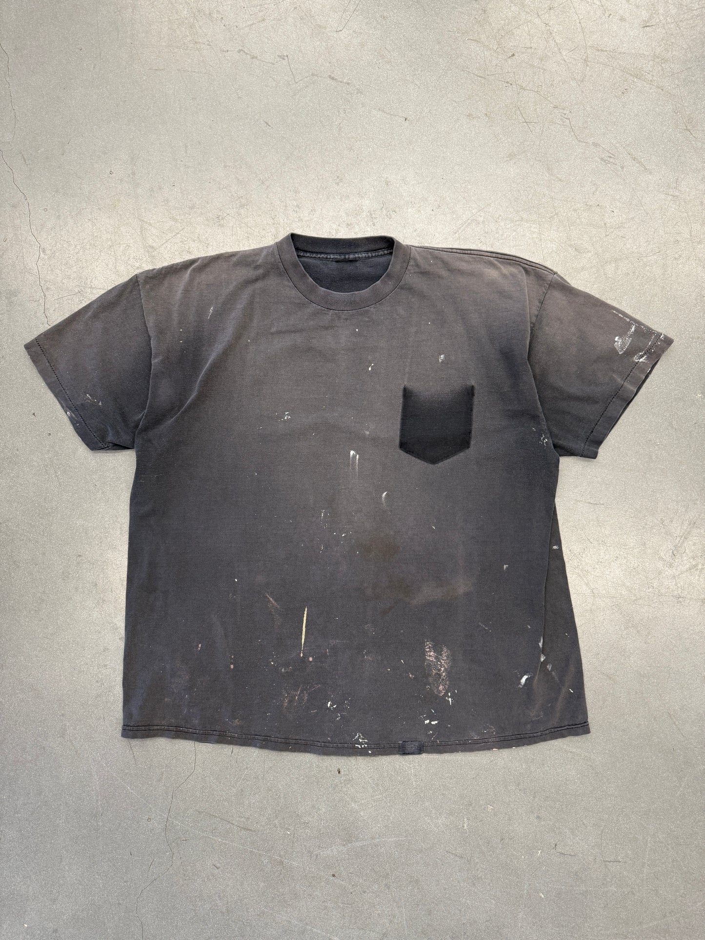VINTAGE SMOKED AFTER POCKET BLANK TEE - BLACK (FADED & DISTRESSED)