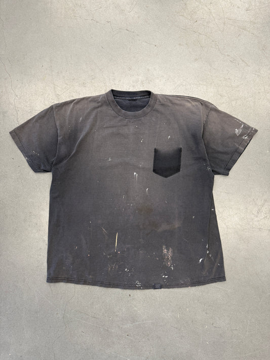 VINTAGE SMOKED AFTER POCKET BLANK TEE - BLACK (FADED & DISTRESSED)