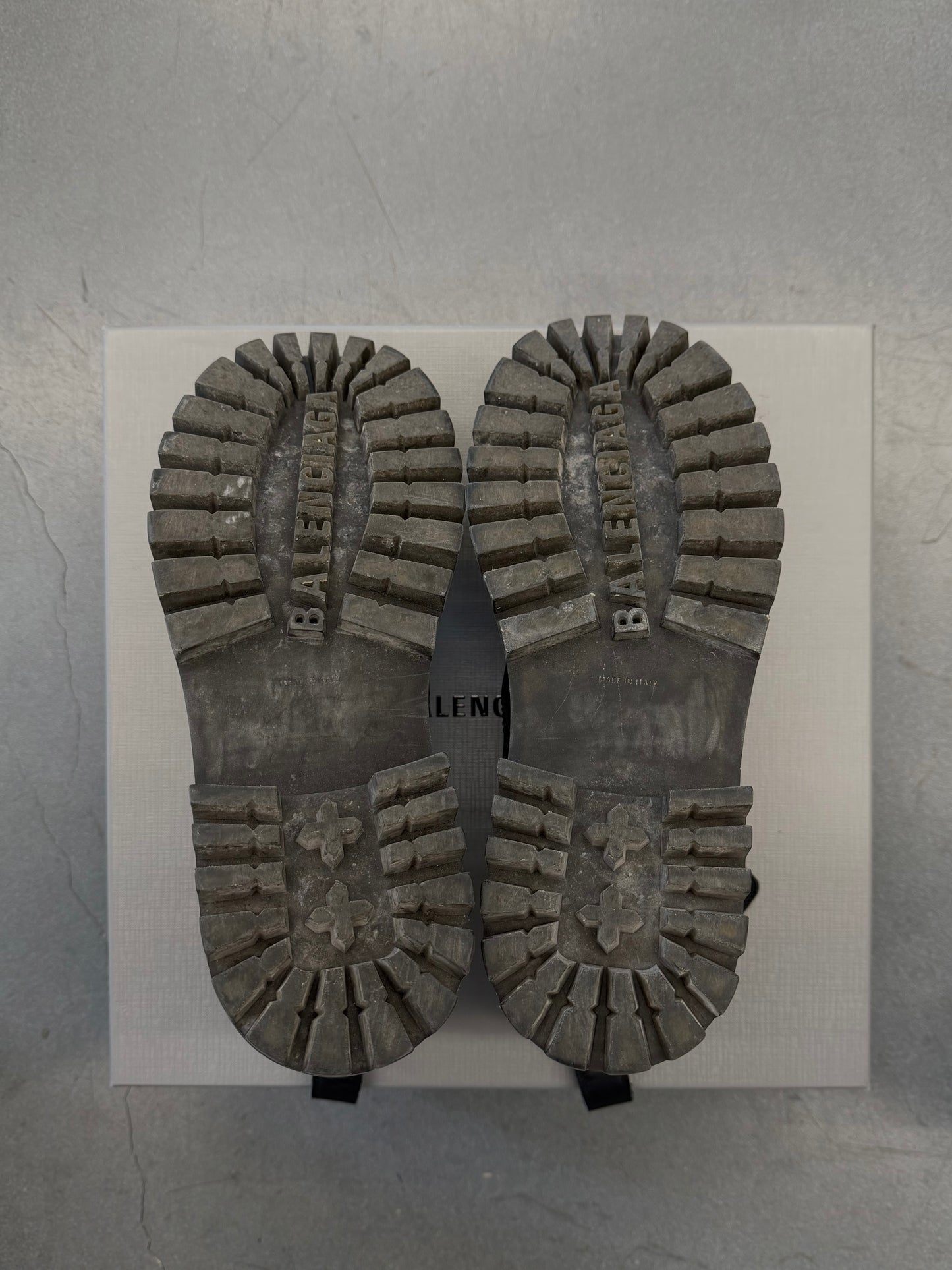 SIZE 39.5 BALENCIAGA RUBBER EFFECT LEATHER STRIKE BOOT (WITH BOX)