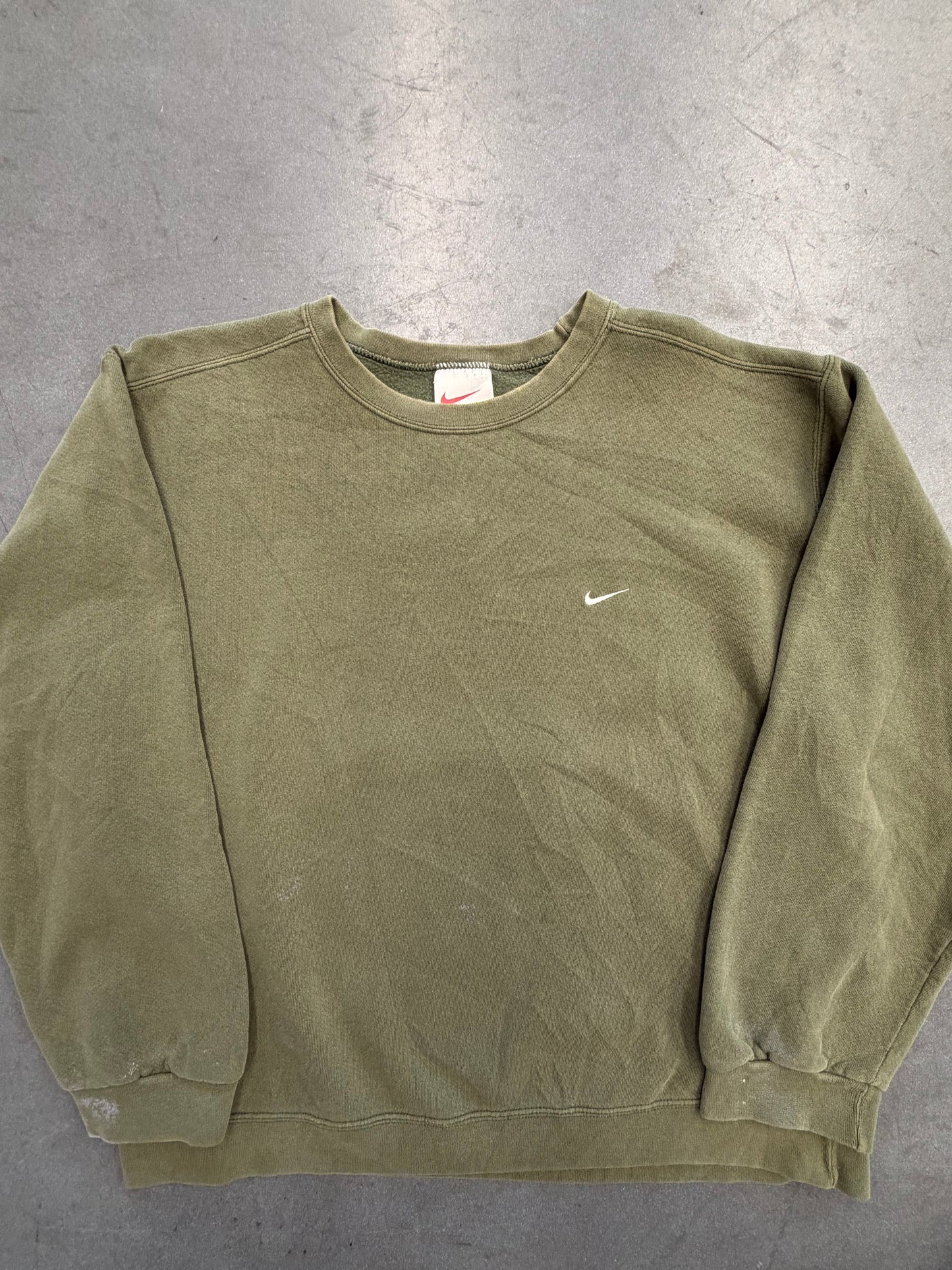 90S NIKE CHEST SWOOSH CREWNECK SWEATER OLIVE WITH WHITE SWOOSH