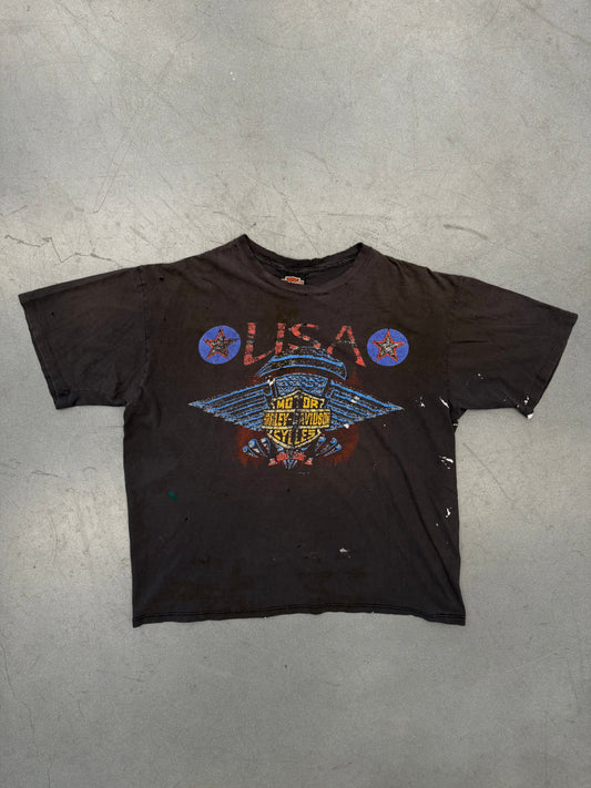 90'S HARLEY-DAVIDSON USA ENGINE TEE (PAINT STAINED) (HARLEY-DAVIDSON TAG)