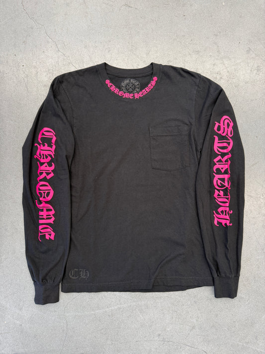CHROME HEARTS COLLAR PRINT LONG SLEEVE TEE - BLACK/PINK