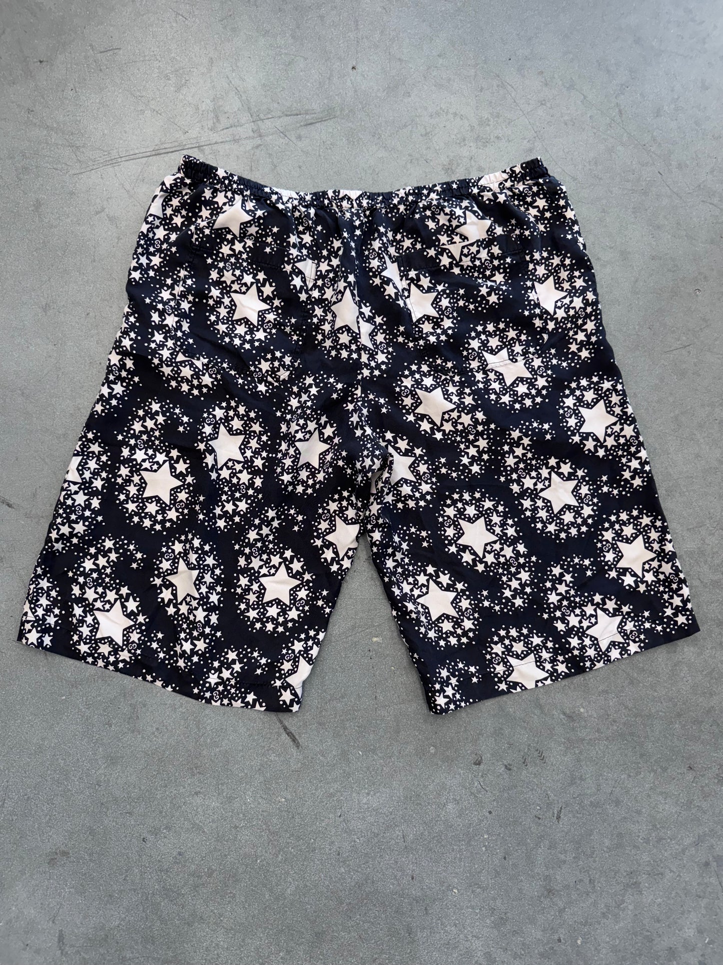 GUCCI BLACK GG MONOGRAM AND STARS SILK SHORTS