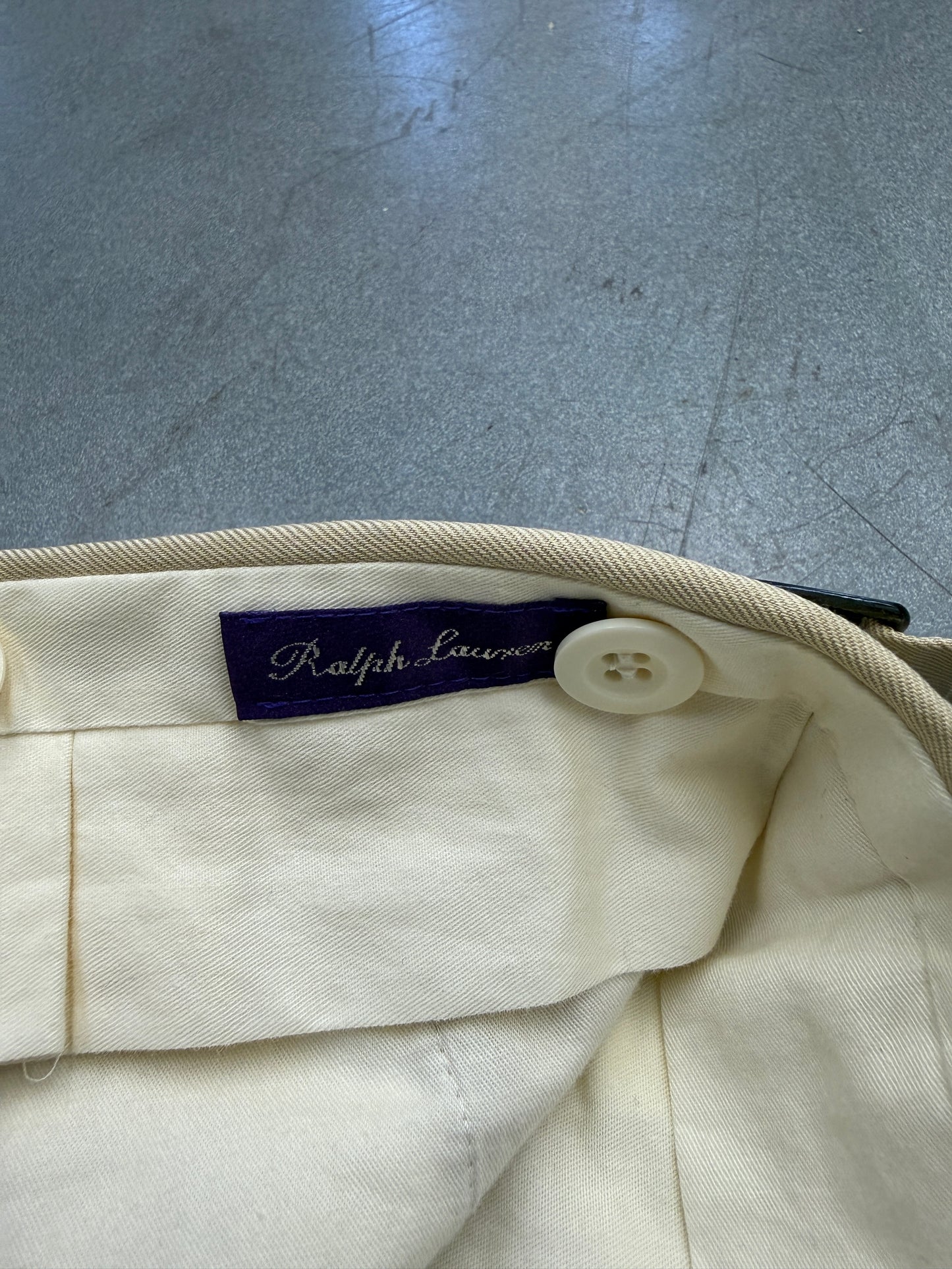 RALPH LAUREN PURPLE LABEL 100% SILK SLACKS - CREAM