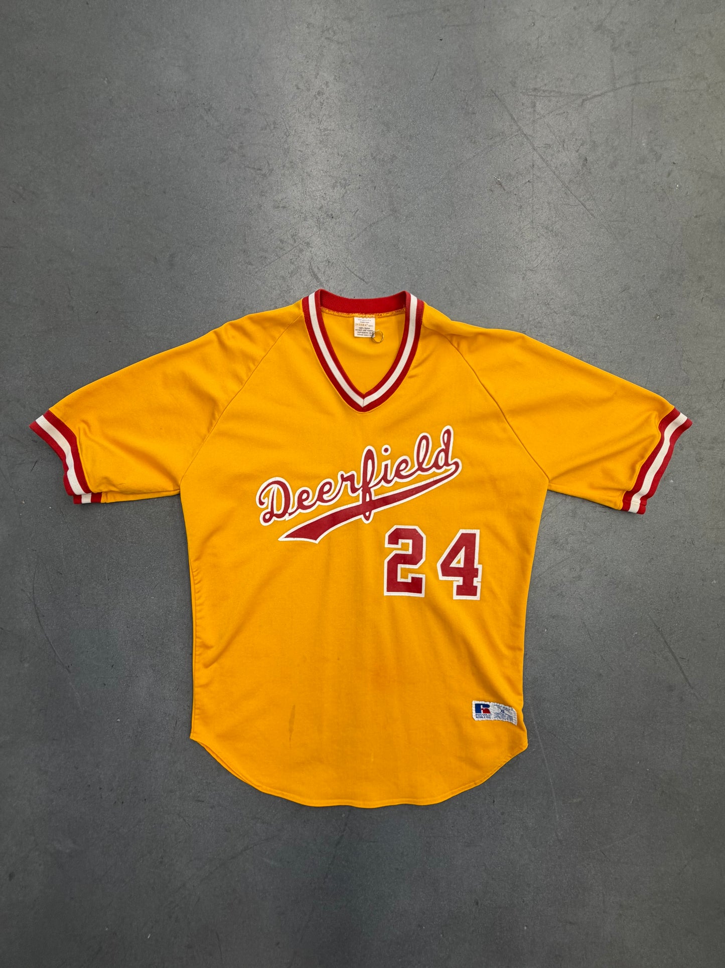 80S DEERFIELD RUSSELL ATHLETIC BASEBALL JERSEY V NECK