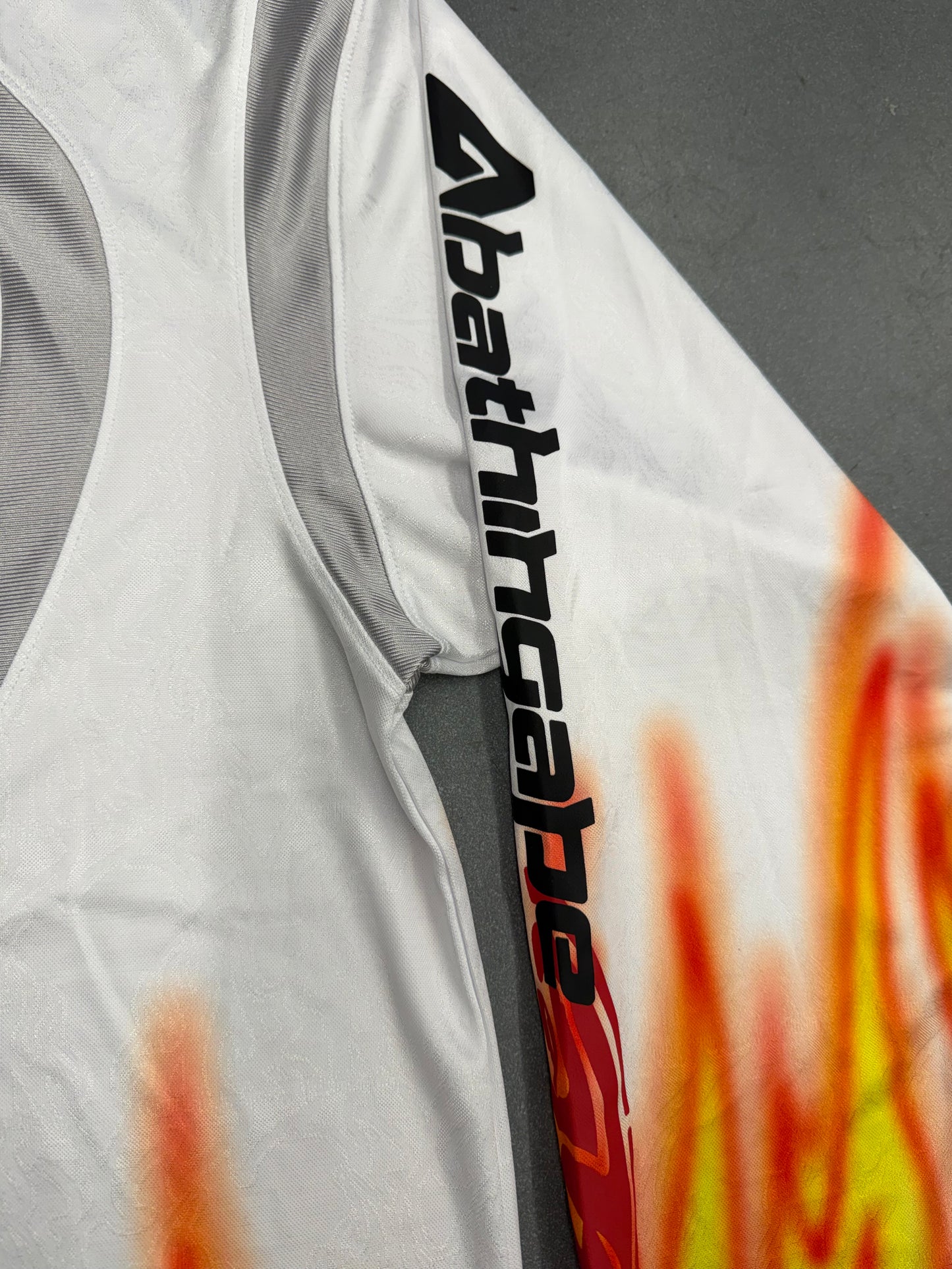 SS25 BAPE FLAME PATTERN MULTILOGO RELAXED FIT FOOTBALL JERSEY - WHITE