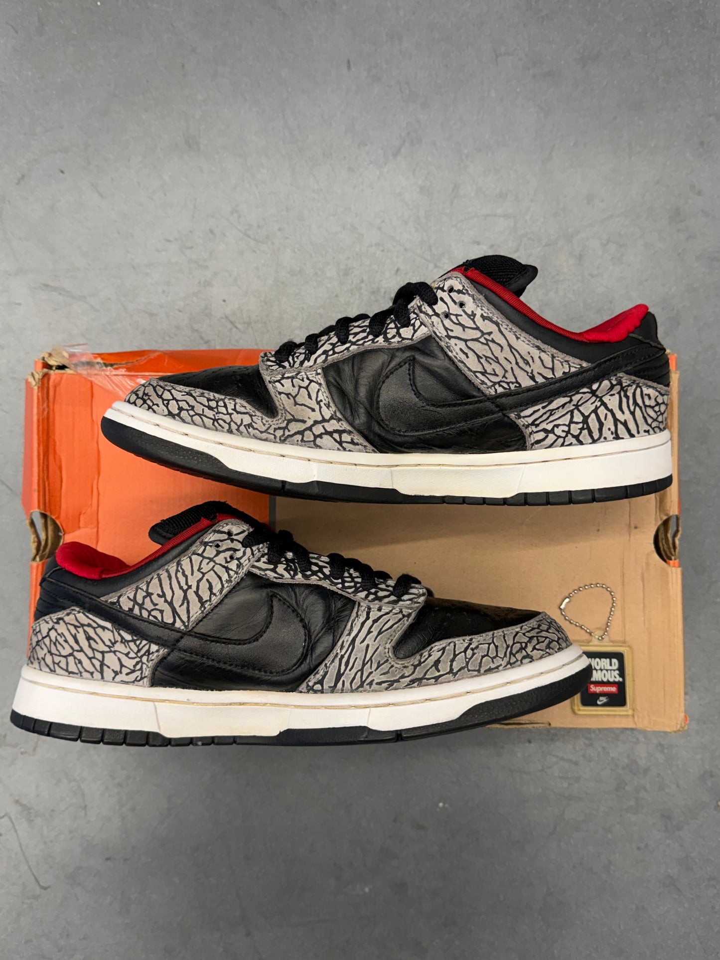 2002 NIKE DUNK LOW PRO SB SUPREME 'BLACK CEMENT' (W/ REPLACEMENT BOX)