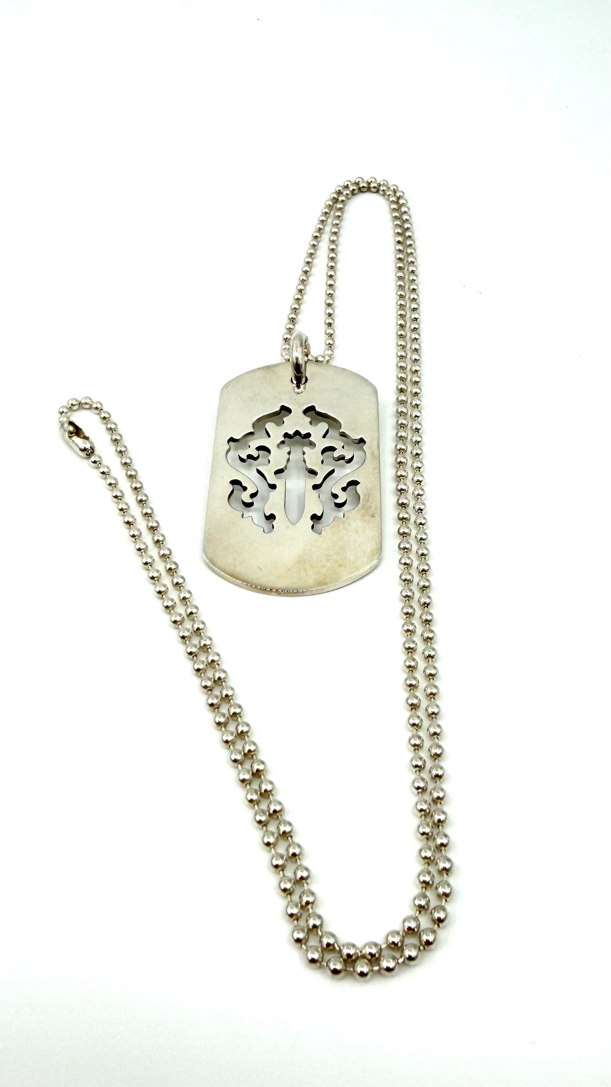 CHROME HEARTS DAGGER SILVER DOG TAG WITH 30" SILVER BALL CHAIN