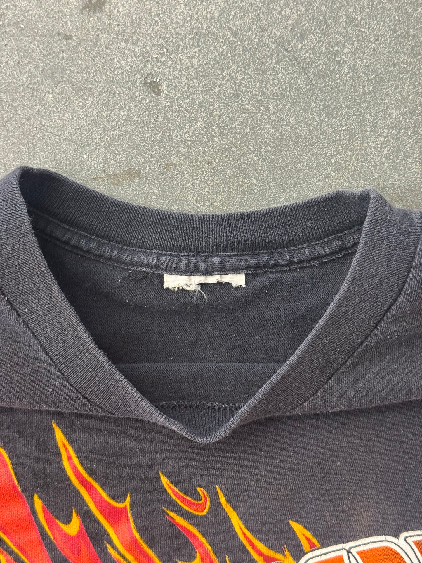 1995 MIAMI HURRICANES "PROPERTY OF MIAMI" FLAMING FOOTBALL TEE (CUT TAG)