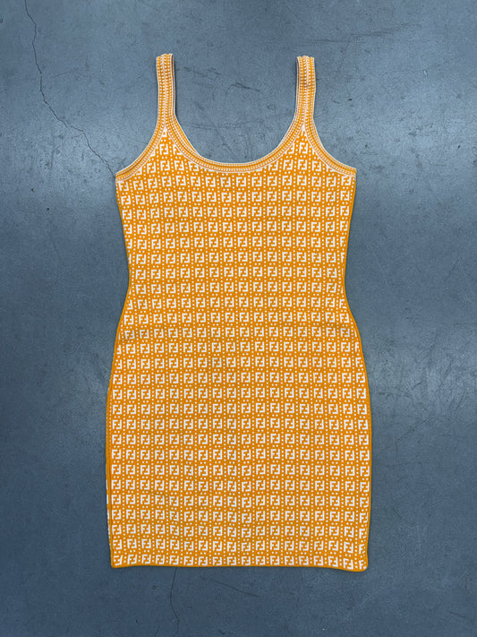 2020 FENDI FF ZUCCA MONOGRAM JACQUARD KNIT MINI DRESS
