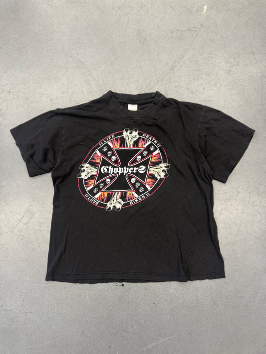 VINTAGE CHOPPERS LIFE DEATH LOVE BIKES TEE (AMERICAN T-SHIRT TAG)