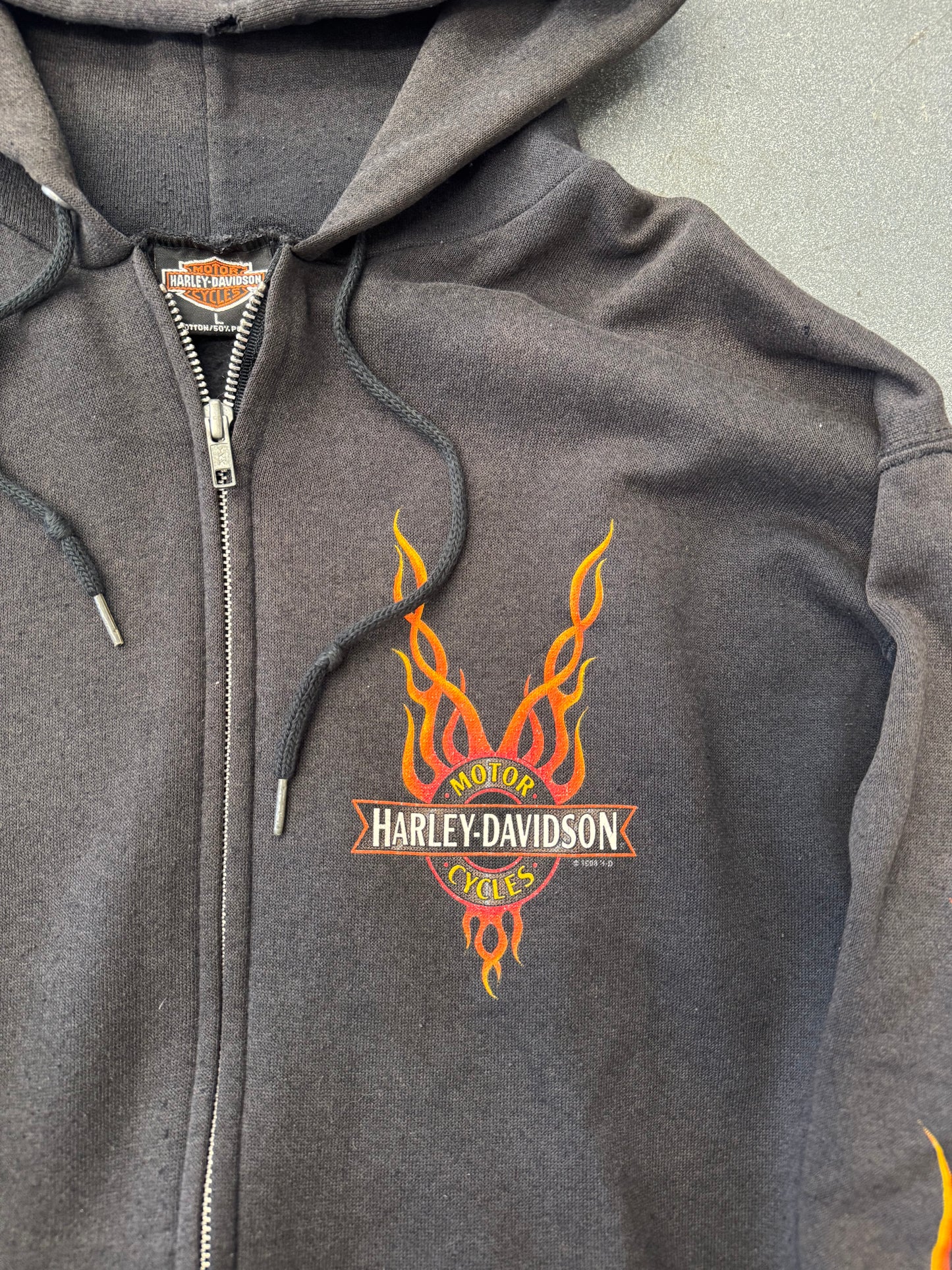 1998 HARLEY-DAVIDSON ARKPORT, N.Y. FLAME SLEEVE ZIP-UP HOODIE