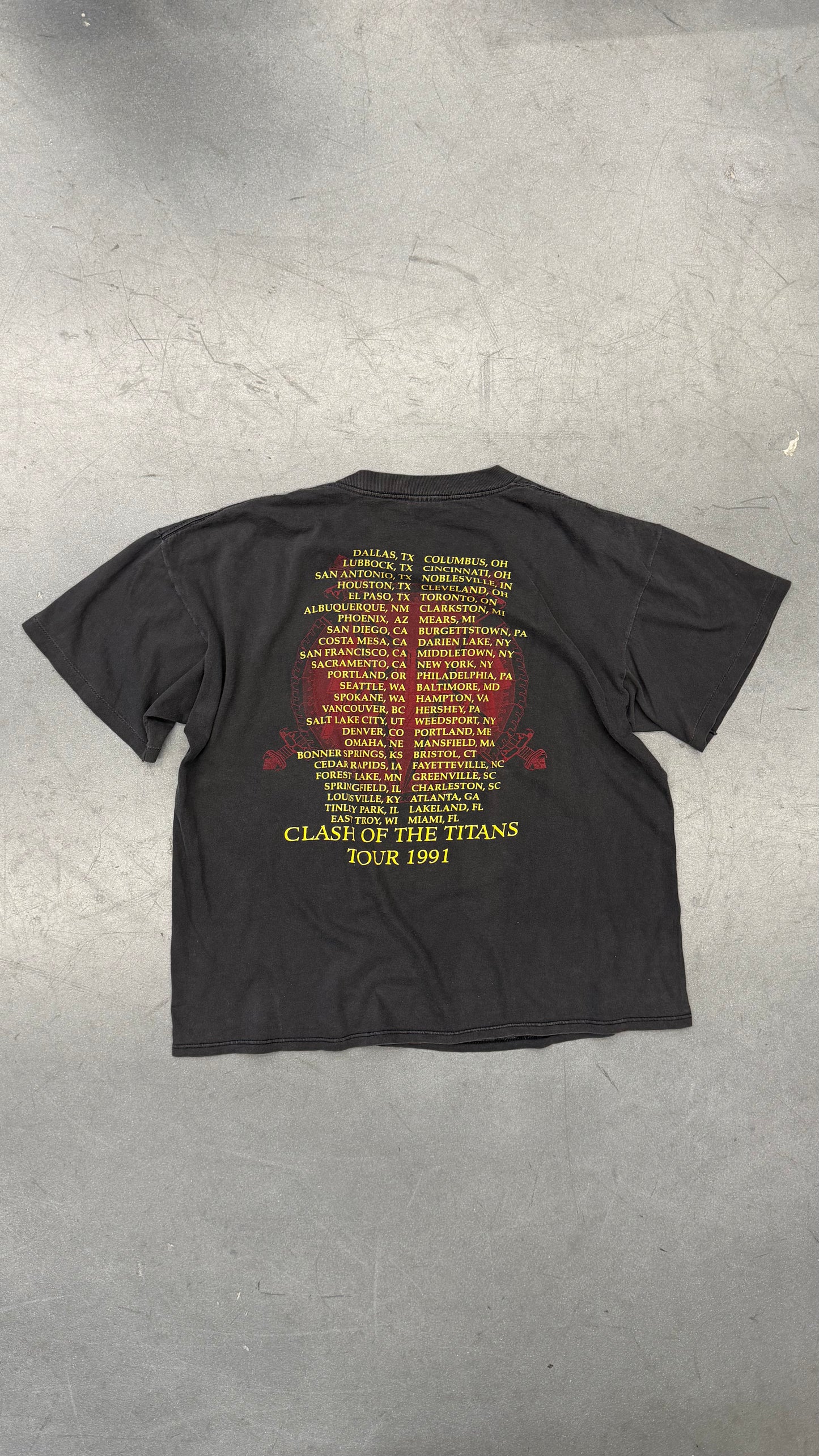 1991 SLAYER TWO FACES INFUSED CLASH OF THE TITANS TOUR TEE (BROCKUM TAG)