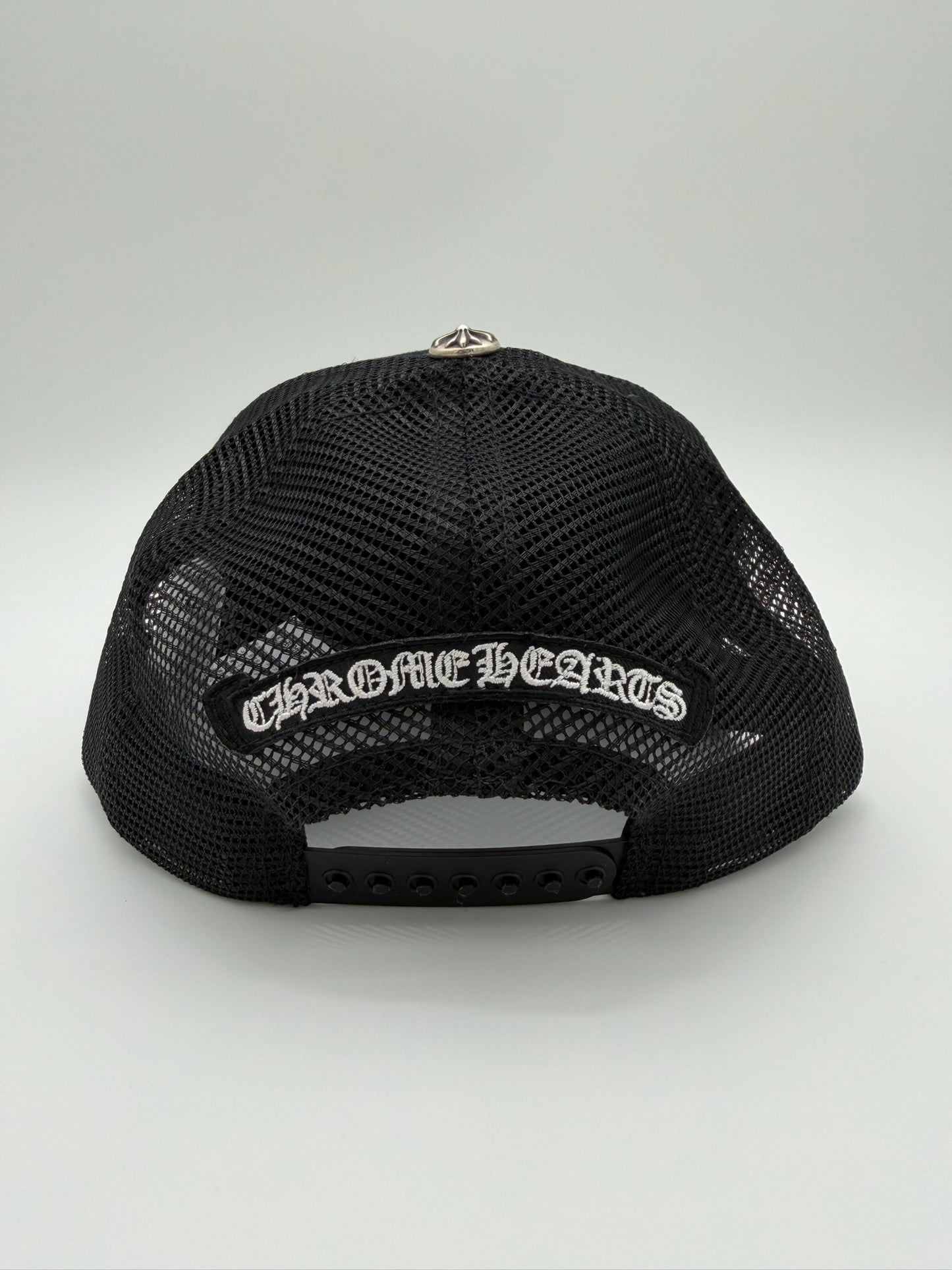 CHROME HEARTS PONY HAIR  TRIPLE CROSS TRUCKER HAT - BLACK/WHITE