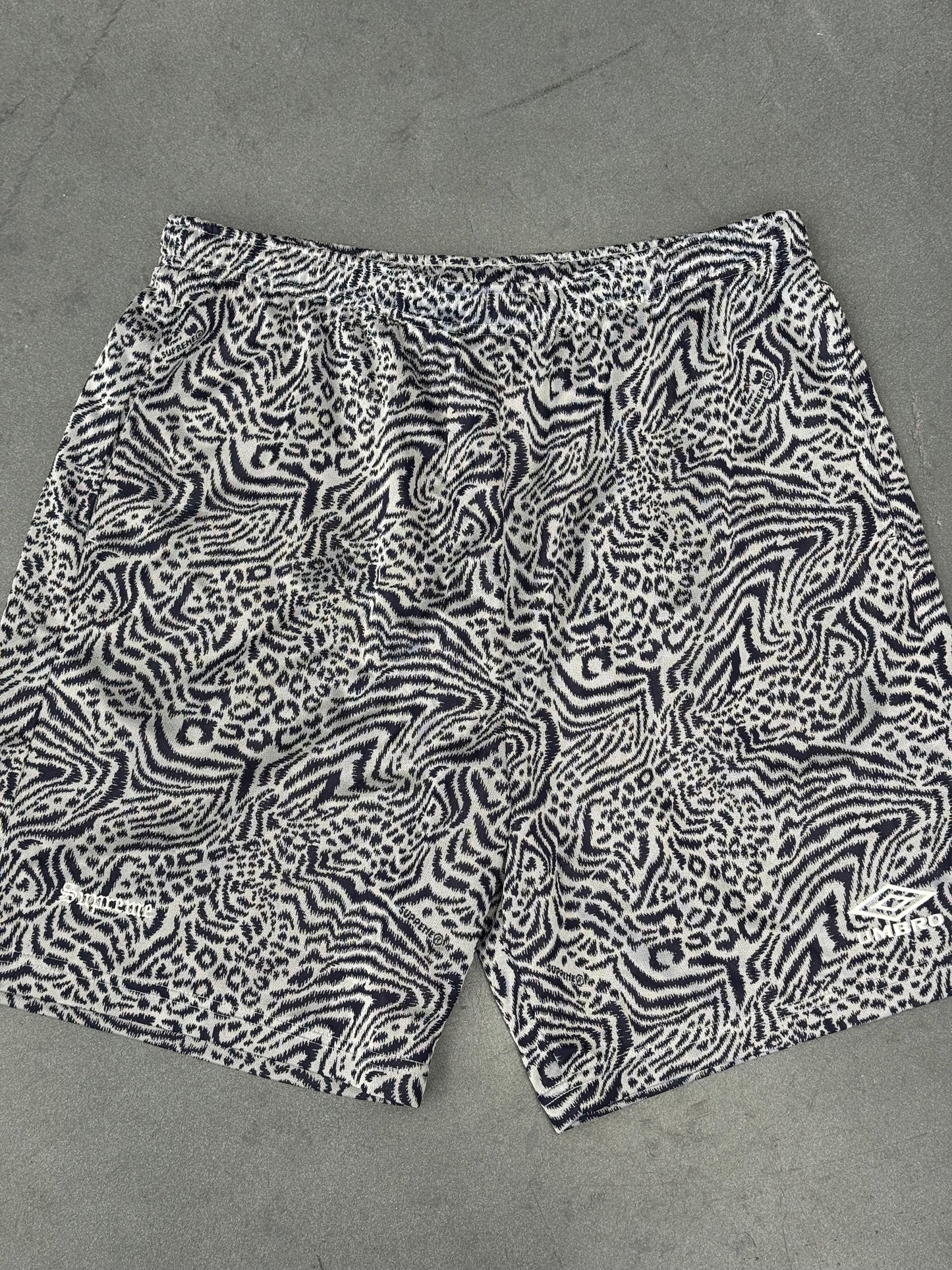 SS23 SUPREME UMBRO JACQUARD ANIMAL PRINT SOCCER SHORT - NAVY