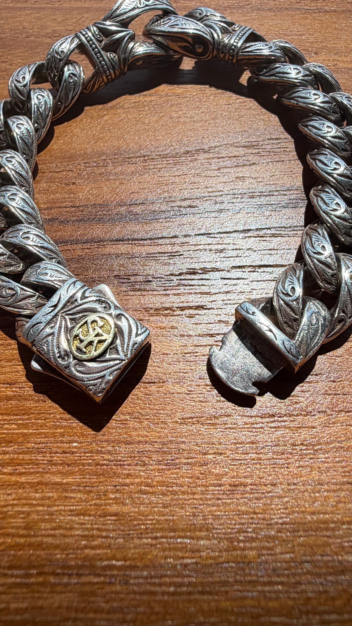 SCOTT KAY STERLING SILVER/18K GOLD GUARDIAN COLLECTION DOUBLE BUCKLE BRACELET