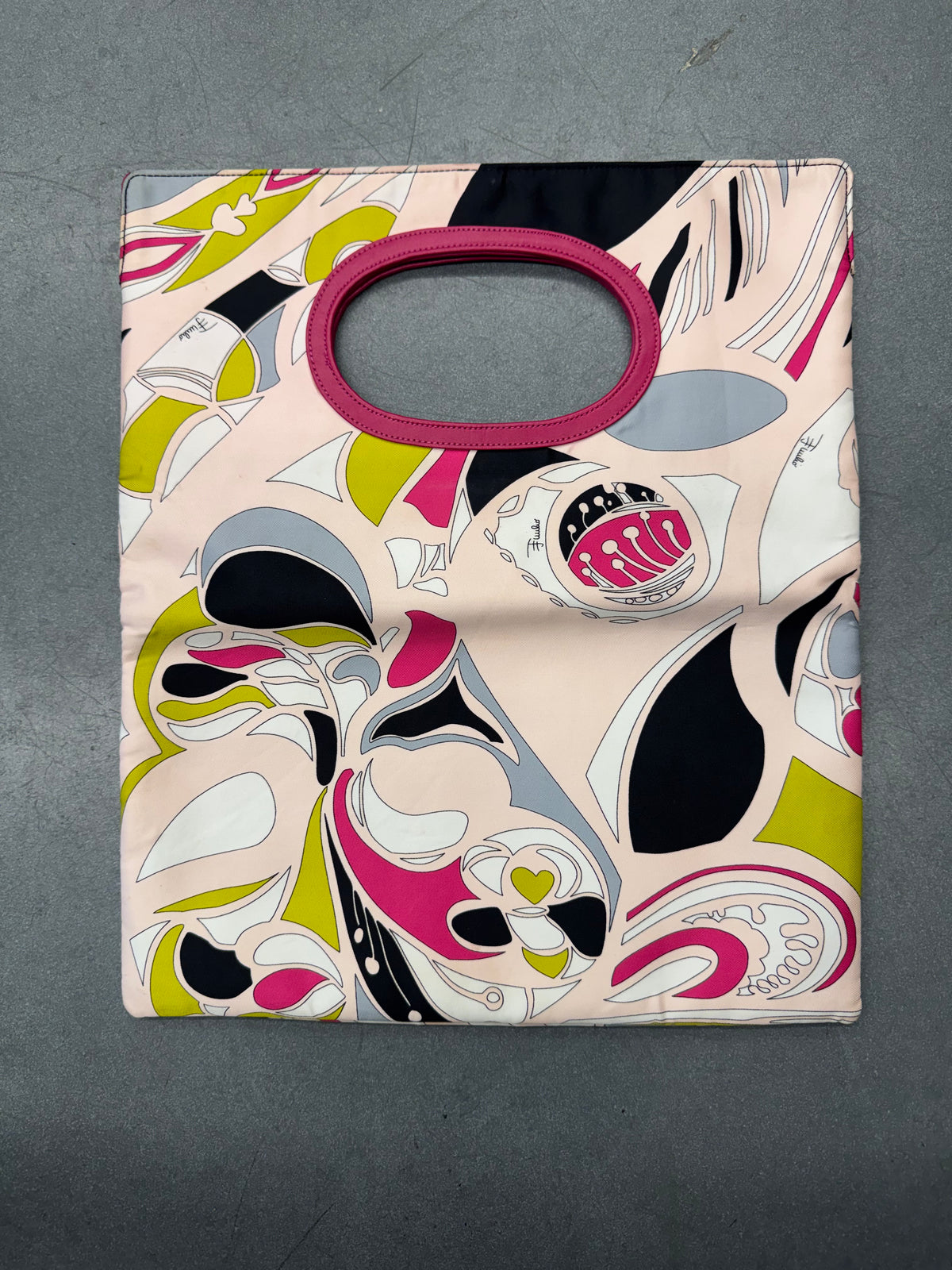 EMILIO PUCCI CANVAS TOP HANDLE POUCH BAG
