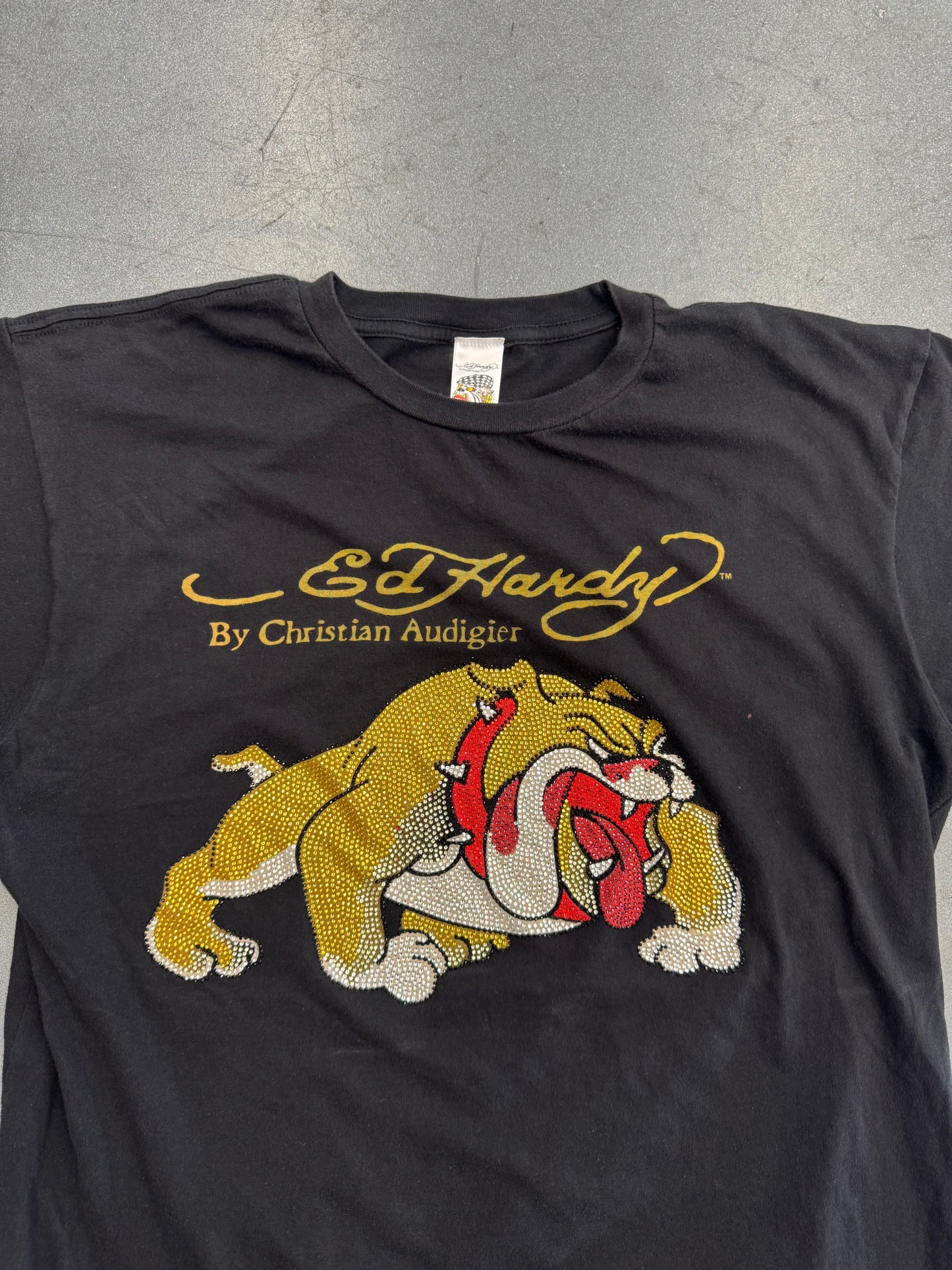 Y2K ED HARDY RHINESTONE BULLDOG TEE