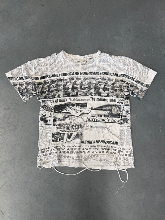 90S HURRICANE ANDREW SHREDDED NEWSPAPER TEE (FADED TAG)