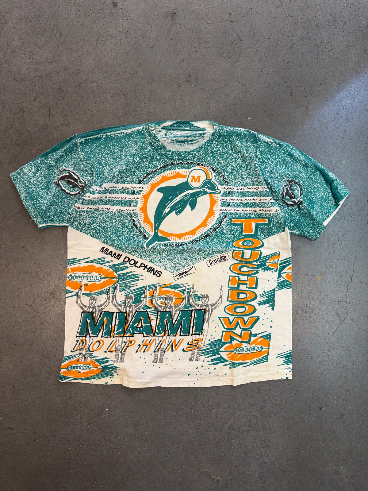 90'S MIAMI DOLPHINS TOUCHDOWN MAGIC JOHNSON AMW SPORTS AOP TEE (PULLED TAG)