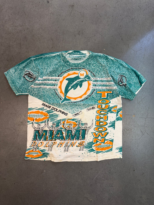 90'S MIAMI DOLPHINS TOUCHDOWN MAGIC JOHNSON AMW SPORTS AOP TEE (PULLED TAG)