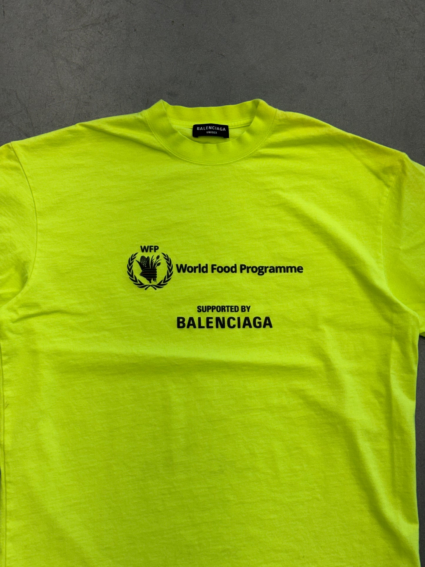 BALENCIAGA WORLD FOOD PROGRAMME TEE - FLUORESCENT YELLOW