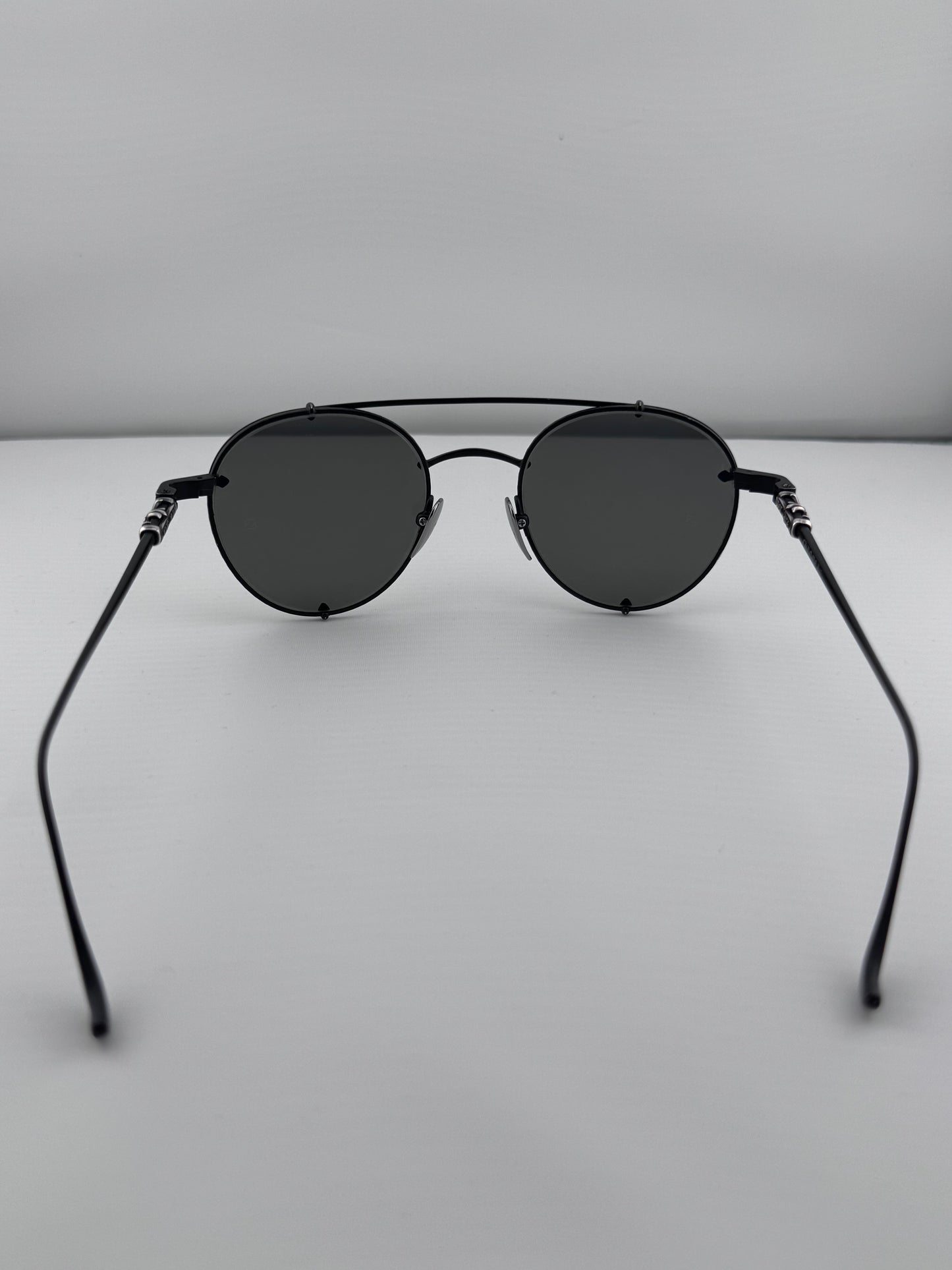 CHROME HEARTS ORALGAMI DOUBLE BRIDGE BLACK METAL SUNGLASSES (PRE-OWNED WITH CASE)