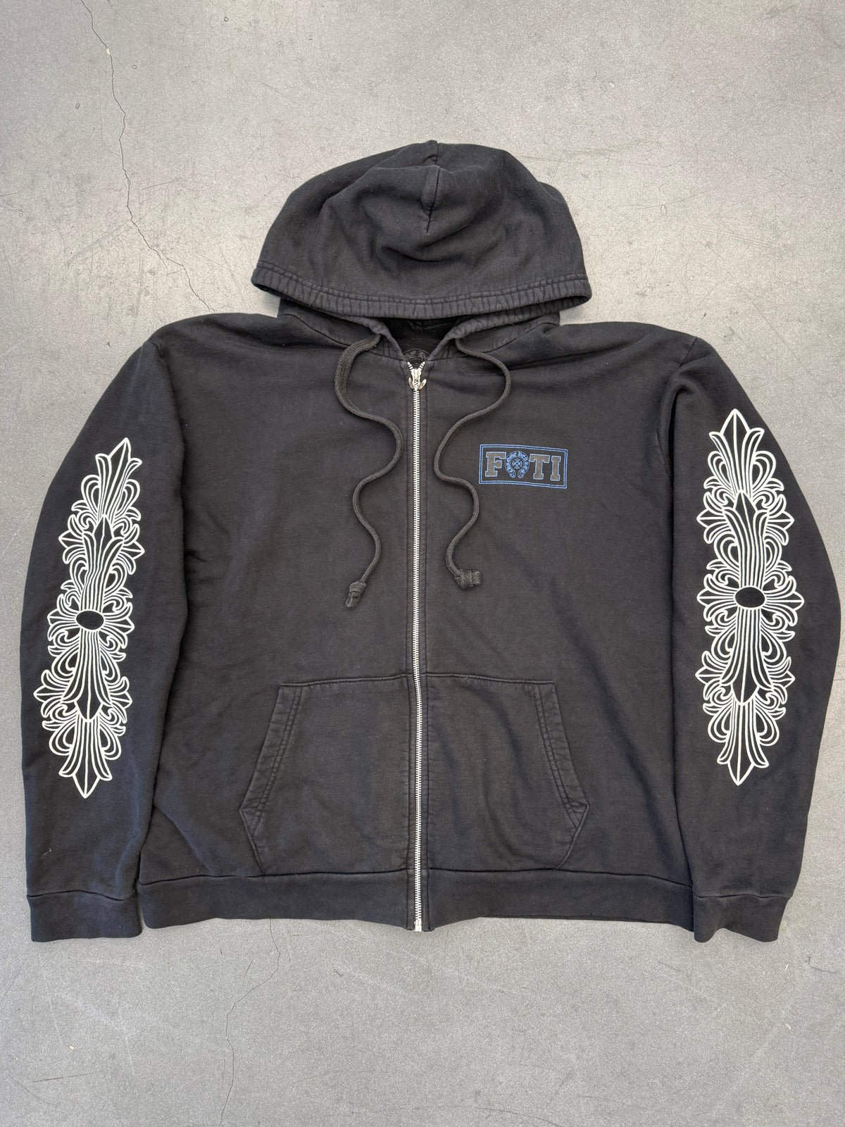 CHROME HEARTS FLORAL FOTI ZIP-UP HOODIE - BLACK/BLUE
