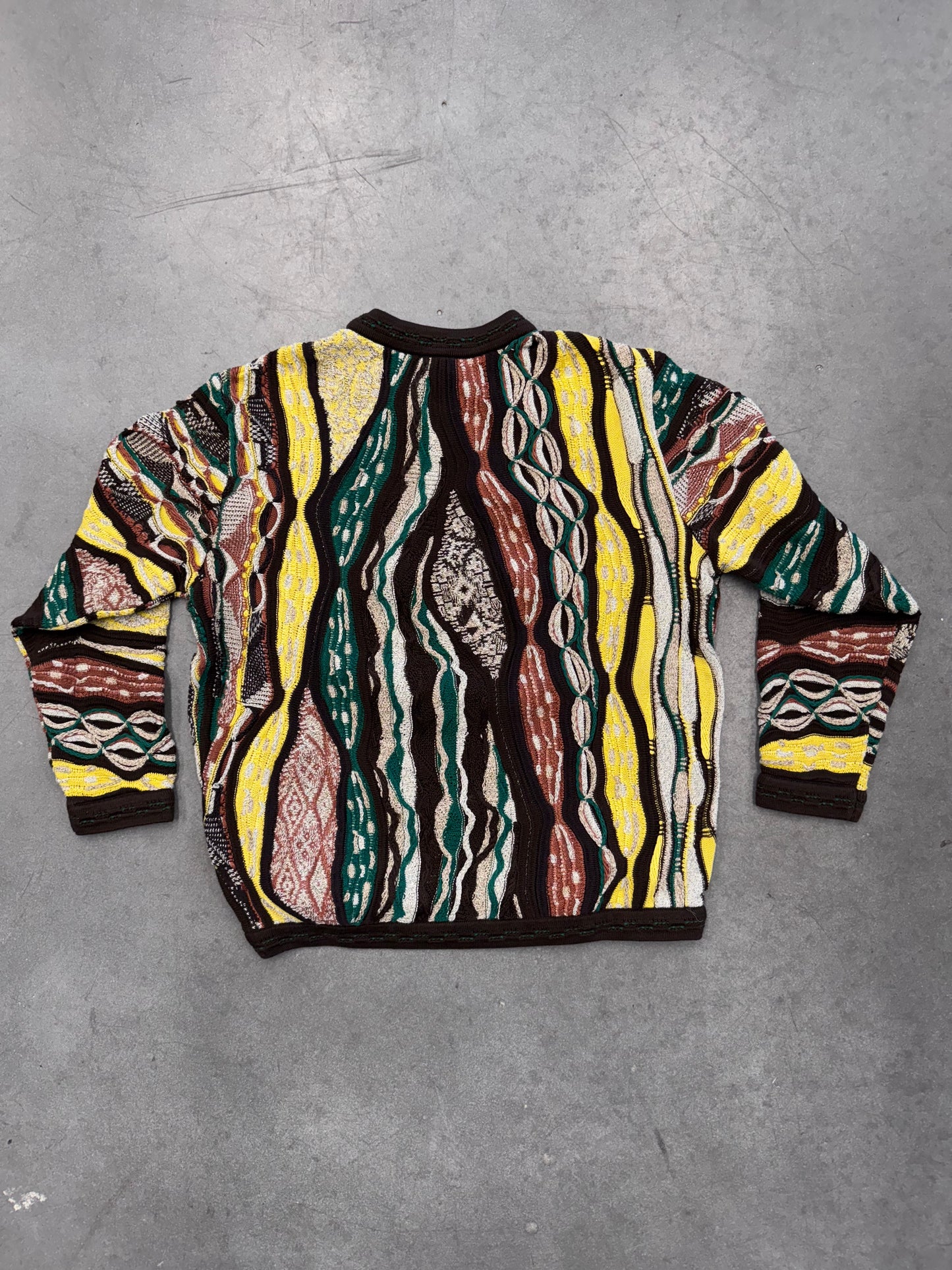 COOGI AUSTRALIA KNITTED SWEATER (BLACK TAG) BROWN/GREEN/YELLOW