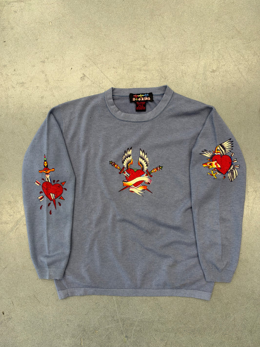 VINTAGE AMAL GUESSOUS A&G TATTOO LONG SLEEVE CASHMERE TEE (A & G KIDS TAG)