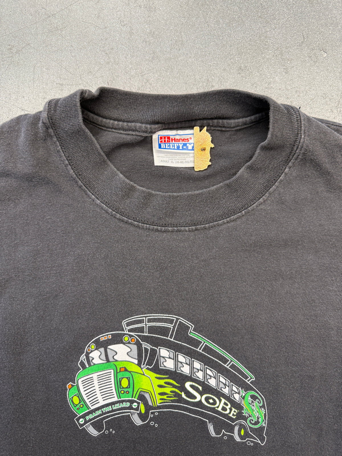 1999 SOBE THE LIZARD LOVE BUS. GREEN FLAME LONG SLEEVE TEE (HANES BEEFY-T TAG)