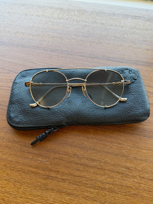 CHROME HEARTS ORALGAMI DOUBLE BRIDGE GOLD SUNGLASSES (PRE-OWNED WITH CASE)