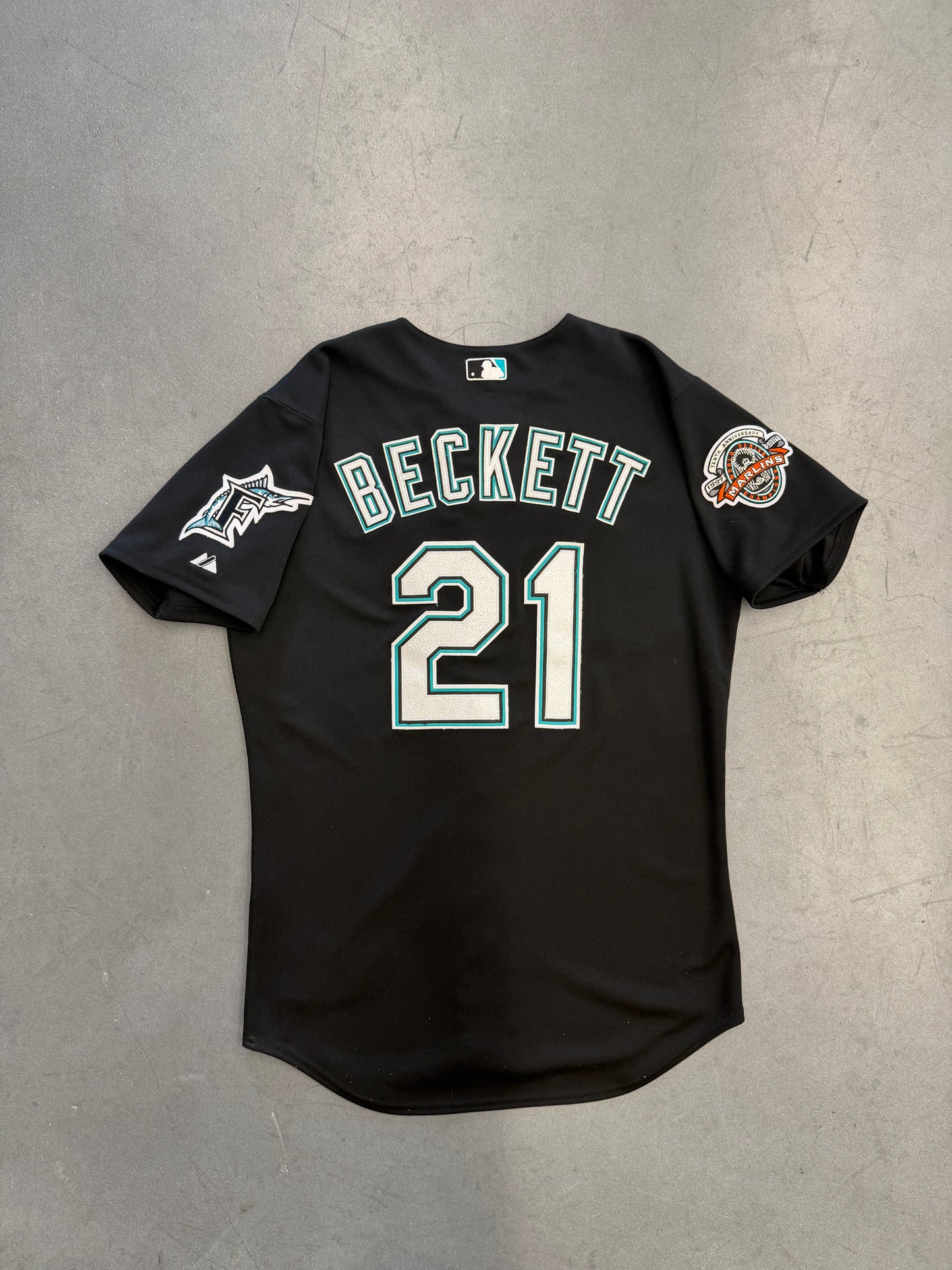 2007 MAJESTIC FLORIDA MARLINS TENTH ANNIVERSARY WORLD SERIES CHAMPIONS BECKETT #21 BUTTON UP JERSEY