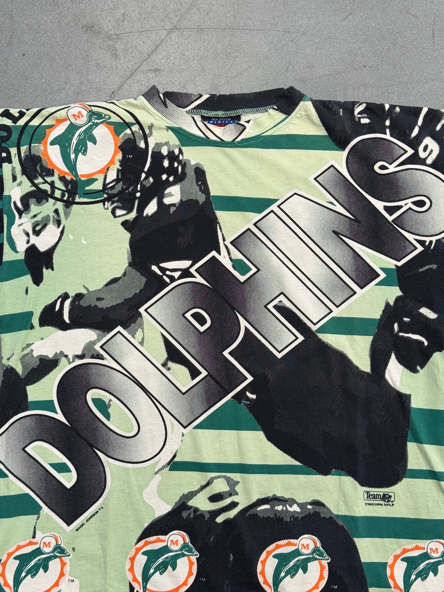 1994 MIAMI DOLPHINS MAGIC JOHNSON AOP TEE (AMERICA'S FAVORITES TAG)