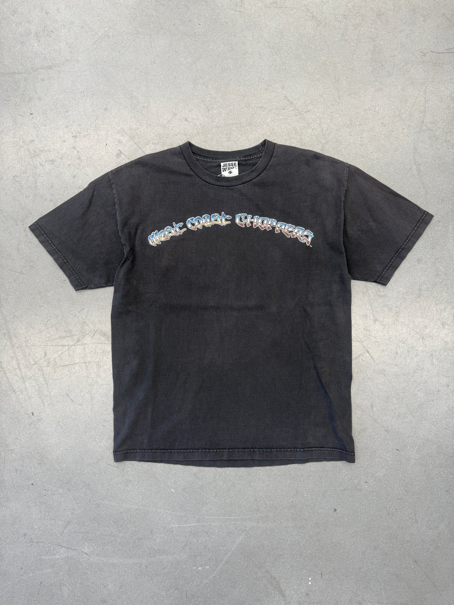 Y2K WEST COAST CHOPPERS CHROME BIKE SPELLOUT MULLET TEE (JESSE WHO? TAG)