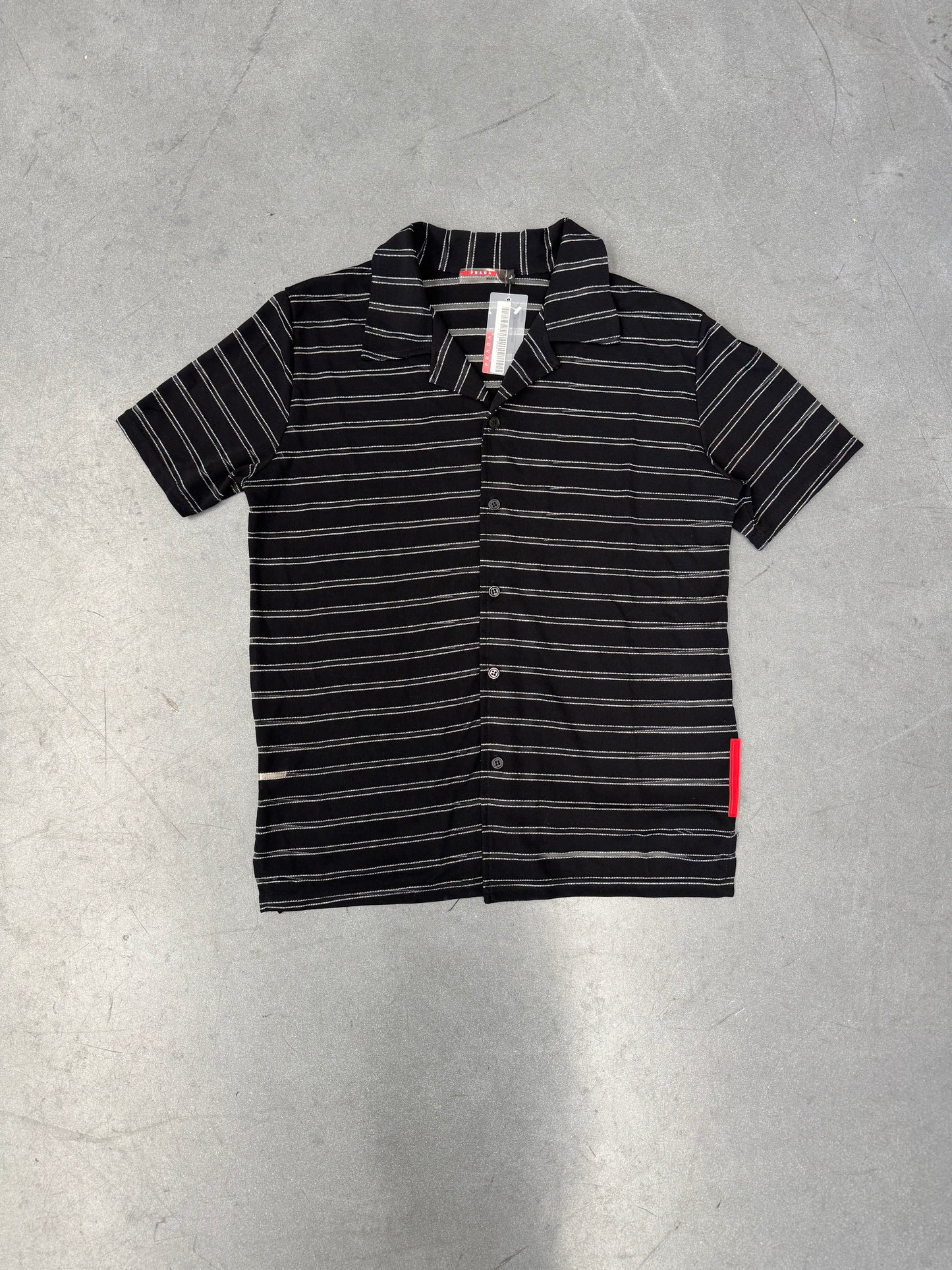 PRADA TEFLON STRIPED BUTTON-UP SHIRT - BLACK