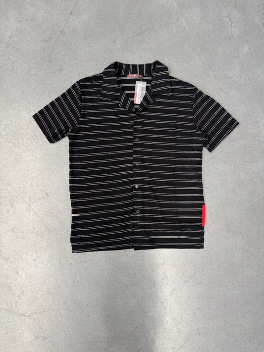PRADA TEFLON STRIPED BUTTON-UP SHIRT - BLACK