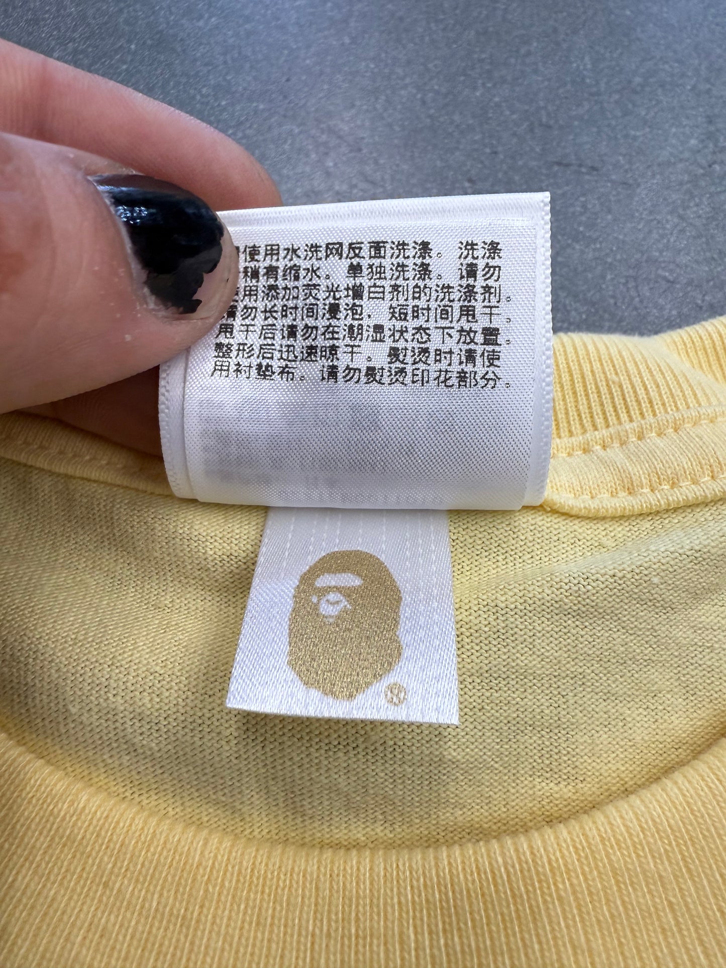 A BATHING APE COLLEGE TEE - YELLOW (XL) (NEW IN BAG)