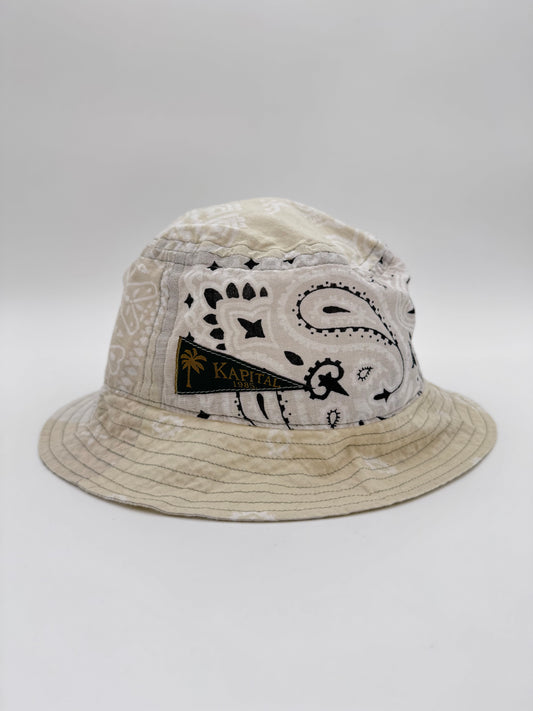 KAPTIAL BANDANA PATCHWORK BUCKET HAT - WHITE
