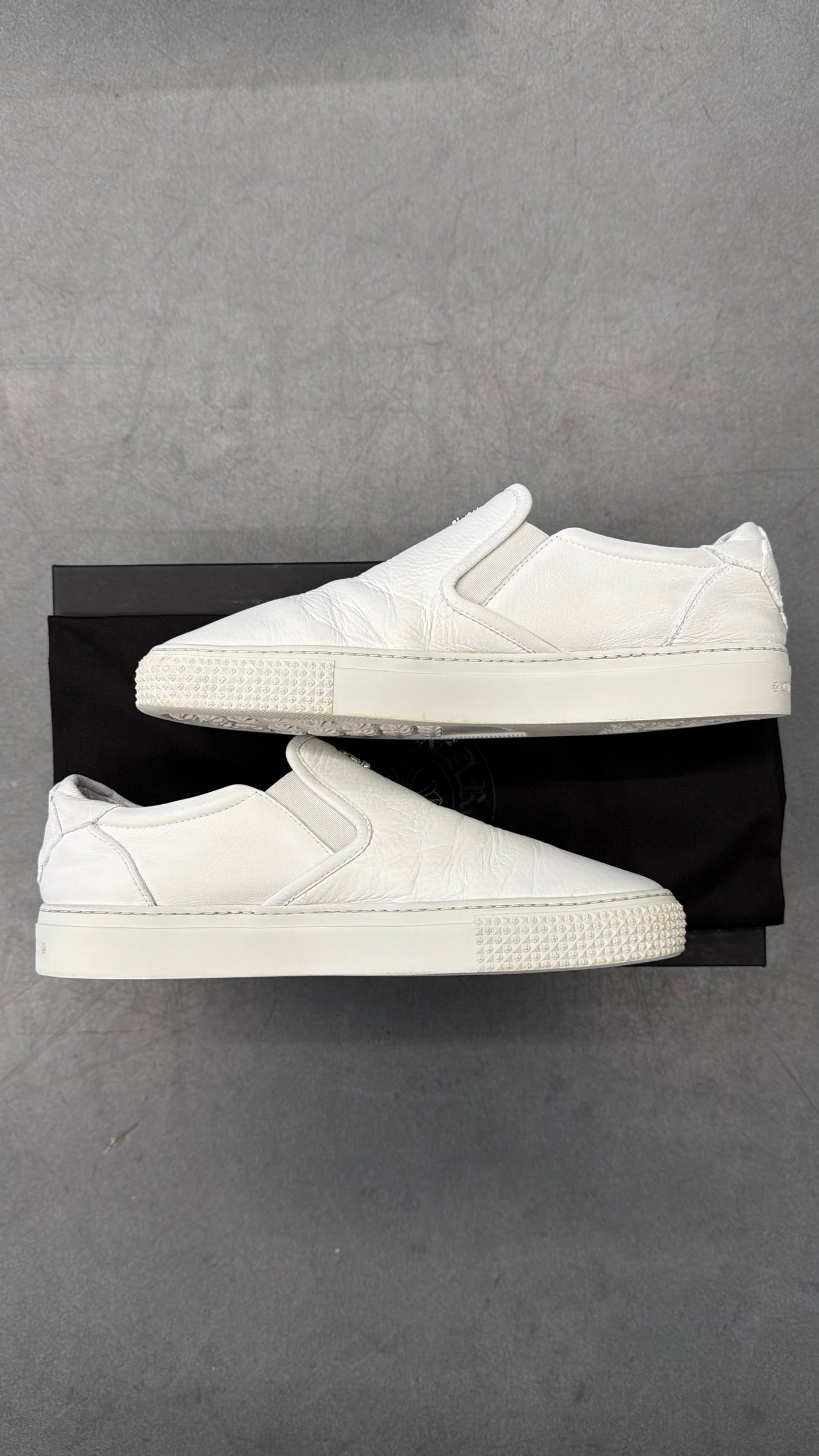 CHROME HEARTS DAGGER SLIP ON WHITE LEATHER SHOES
