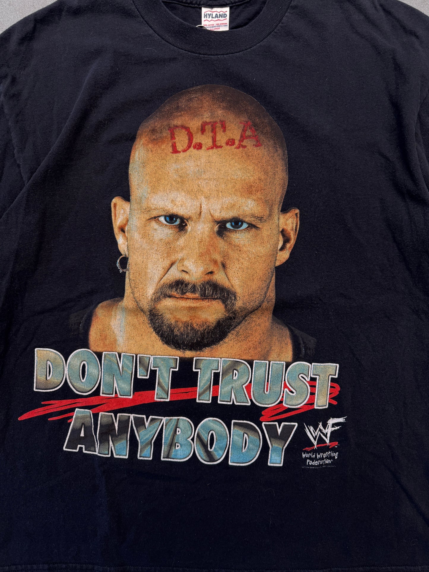 1998 WWF STONE COLD STEVE AUSTIN "DON'T TRUST ANYBODY" TEE (HYLAND TAG)