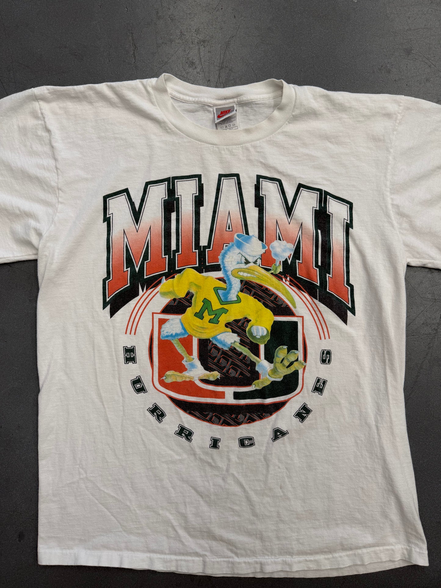 90S NIKE MIAMI HURRICANES SLEEVE LOGO SEBASTIAN TEE (GREY NIKE TAG)